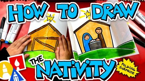 This is a fun project that works great as a homemade Christmas card. Follow along with us and learn how to draw a simple Nativity. Nativity Directed Drawing For Kids, Nativity Art Projects, Nativity Drawing, Art Hub For Kids, Folding Surprise, Kids Holiday Art, Homemade Christmas Card, Simple Nativity, Holiday Art Projects