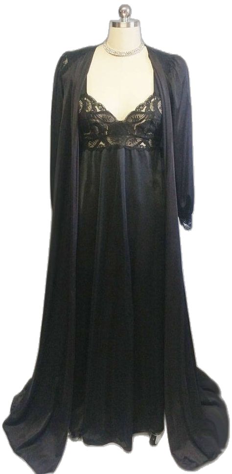 Gown Aesthetic, Black Sleepwear, Winter Aesthetics, Nightgown Set, Black Nightgown, Sleep Gown, Womens Pajama, Nightgown Sets, Peignoir Sets