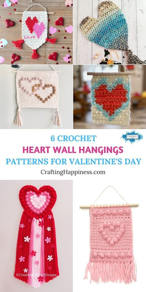 Crochet Heart Wall Hanging, Wall Pattern Diy, Valentine's Day Crochet, Crochet Shapes, Crochet Decorations, Crochet Valentines, Crochet Wall Hanging, Heart Wall Hanging, Crochet Hearts