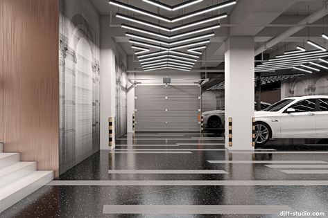 Garage projects | Photos, videos, logos, illustrations and branding on Behance Office 2023, Houses In Poland, Parking Building, Garage Design Interior, Underground Garage, Garage Interior, Apartment In Paris, Garage Lighting, Car Showroom