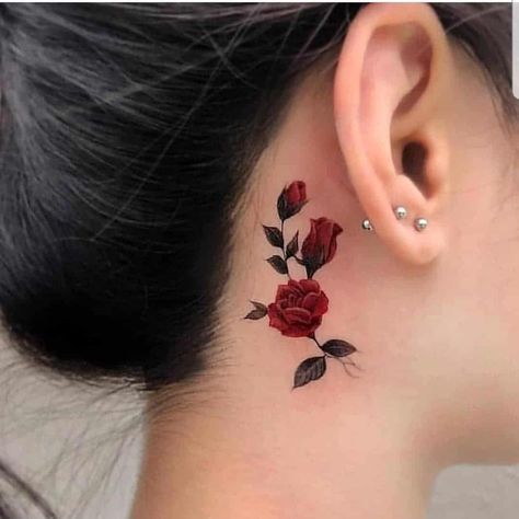 Behind The Ear Tattoo, Behind Ear Tattoos, Rose Tattoos For Women, Meaningful Tattoos For Women, Small Meaningful Tattoos, Tatuaje A Color, Rose Tattoo Design, The Ear, Tattoo Designs For Women