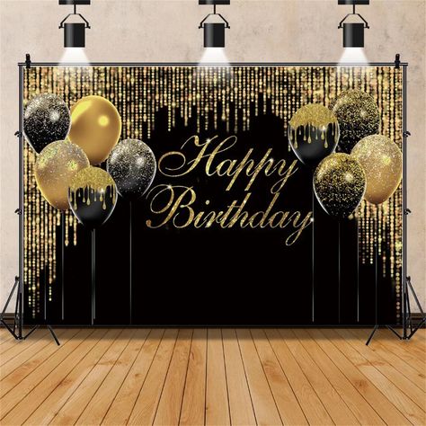 Classy Birthday Backdrop, 50 Birthday Backdrop Ideas, Birth Day Decoration Ideas, 60th Birthday Backdrop Ideas, Black And Gold Birthday Decorations, Black And Gold Backdrop, Happt Birthday, Black And Gold Party Decorations, Gatsby Party Decorations