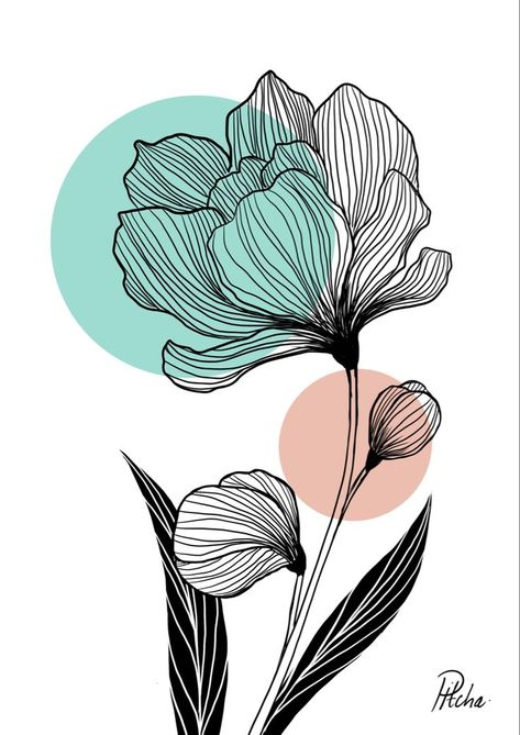 Botanical Drawing, Line Art Design, Abstract Line Art, Line Art, White Background, Art Design, Canvas, Flowers, Green