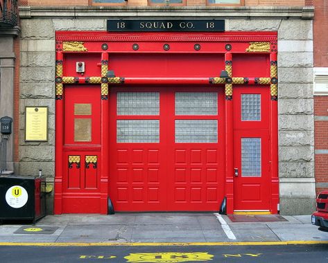 The "new" door, FDNY Squad Co. 18 firehouse (1891), W. 10t… | Flickr Fdny Firehouse, Fire Truck Party, Brick Works, Waverly Place, Ireland Vacation, Door Murals, Sliding Barn Doors, Greenwich Village, Replace Door