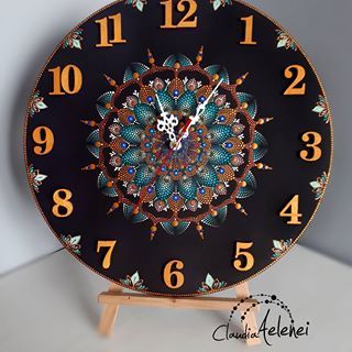 "No winter lasts forever, no spring skips its turn" . H.B  Commissioned, original hand painted wall clock.  Painted with acrylics on wooden disc 34cm / 14" #mandala #mandalalovers #homedecor #dotart #artist #crafts #handmade #handpainted #mandalawallclock #wallclocks #wooden #gifts #dotillism #ceasperete #punctcupunct #art  #unicat Wall Clock Painting, Record Crafts, Painting Glass Jars, Reuse And Recycle, Cd Crafts, Mandala Stencils, Vinyl Record Art, Cd Art, Record Art