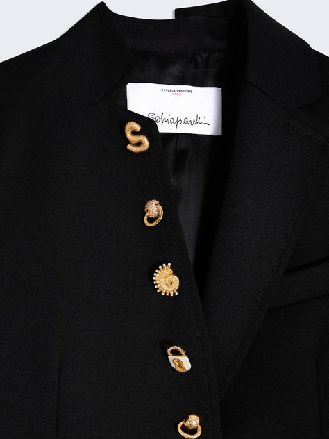 Little Jacket - E-SHOP - Ready-to-Wear | Maison Schiaparelli Jacket Buttons Ideas, Schiaparelli Blazer, Schiaparelli Details, Schiaparelli Buttons, Surrealist Eye, Maison Schiaparelli, Clothes Makeover, Brand Photography Inspiration, Modest Fashion Hijab