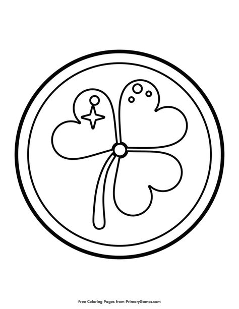 Free printable St. Patrick's Day Coloring Pages eBook for use in your classroom or home from PrimaryGames. Print and color this Shamrock Gold Coin coloring page. Leprechaun Gold Coins Free Printable, Gold Coins Printable, Gold Coin Printable, Coin Template, Leprechaun Gold, Kindergarten Coloring, Locker Ideas, Redwork Patterns, March Crafts