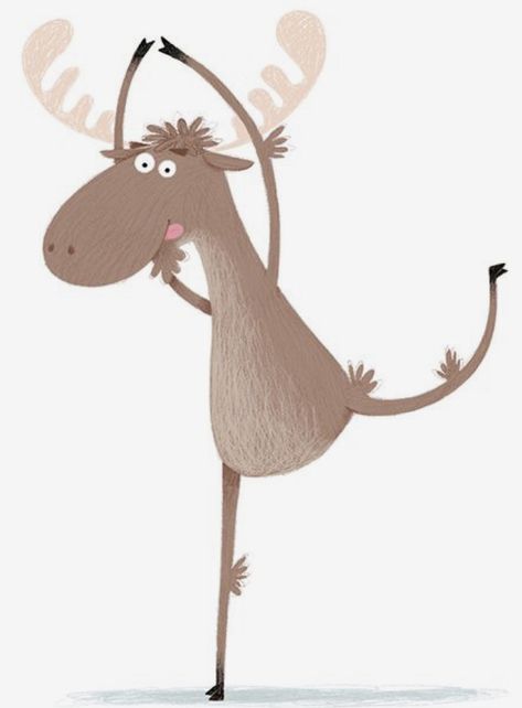 Cartoon Moose, Moose Illustration, Dancing Reindeer, Reindeer Illustration, Art Et Illustration, Illustration Inspiration, Childrens Illustrations, Childrens Art, Children's Book Illustration