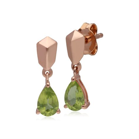 Rose Gold Plated 925 Sterling Silver Peridot Drop Earrings Geometric Motif, Peridot Earrings, Sterling Silver Drop Earrings, Forever Jewelry, Jewelry Ring Box, Green Peridot, Mens Jewelry Bracelet, Silver Drop Earrings, Fine Jewellery Earrings