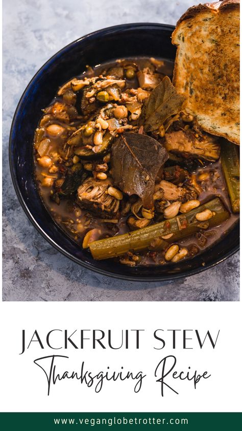 This vegan jackfruit stew is a great vegan-friendly option for Thanksgiving dinner. It can be served as a main dish or side, and is sure to please vegans and non-vegans alike! Jackfruit has a meaty texture that closely resembles pulled pork or beef when cooked, making it the perfect vegan alternative. Head to my blog to get the recipe. Jackfruit Stew, Thanksgiving Crockpot, Alternative Thanksgiving, Thanksgiving Vegan, Vegan Jackfruit, Canned Jackfruit, Jack Fruit, Jackfruit Recipes, Vegan Meat