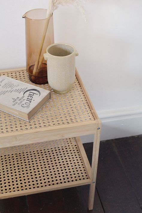 Rattan Bedside Table, Bedside Table Ikea, Table Ikea, Ikea Bedroom, Cane Furniture, Rattan Table, Diy Ikea Hacks, Deco Boheme, Furniture Hacks