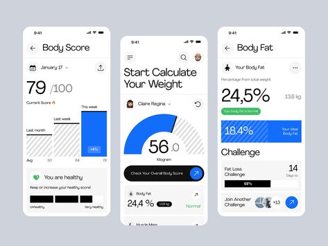 FitScan - Smart Scale Mobile App by Mirna Kusumawati for One Week Wonders on Dribbble Header Art, Sales Dashboard, App Screen, Track Your Progress, Uiux Design, Data Visualization Design, Weight Tracker, Smart Scale, App Interface Design