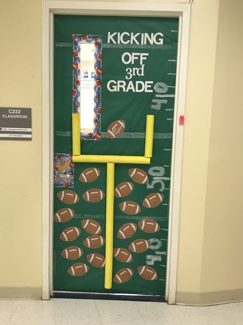 Classroom Football Theme, Football Classroom Door Ideas, Football Themed Classroom Door, 3rd Grade Classroom Door Ideas, Sports Classroom Door, Football Classroom Theme, Football Door Decorations Classroom, Football Classroom Door, Football Themed Classroom