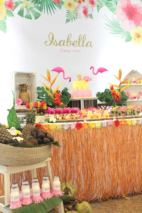 Dessert Table from a Tropical Hawaiian Flamingo Party via Kara's Party Ideas | KarasPartyIdeas.com (3) Flamingo Birthday Party Ideas, Tropical Birthday Party, Aloha Party, Flamingo Birthday Party, Moana Birthday Party, Flamingo Theme, Tropical Baby Shower, Hawaiian Birthday, Fiesta Tropical