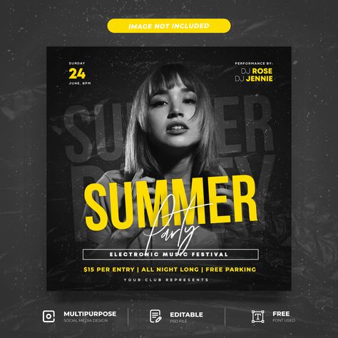 Social Media Promotion Design, Party Social Media Post, End Of Summer Party, Social Media Party, Social Media Church, Concert Poster Design, Banner Design Inspiration, Types Of Social Media, Social Media Post Template