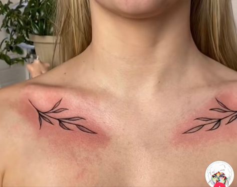 Collarbone Tattoo Both Sides, Simple Collar Bone Tattoos For Women, Leaves On Collar Bone Tattoo, Cringe Tattoos, Tattoo Stencil Designs, Collar Tattoo, Collarbone Tattoo, Bone Tattoo, Bunny Tattoos