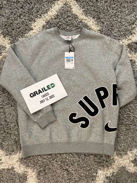 Supreme Nike x Supreme SS22 Crewneck BNWTs | Grailed Supreme Crewneck, Supreme Sweatshirt, Supreme Nike, Men's Tops, Zip Up Hoodies, Fit Inspo, Grey Hoodie, Fitness Inspo, Poster Design