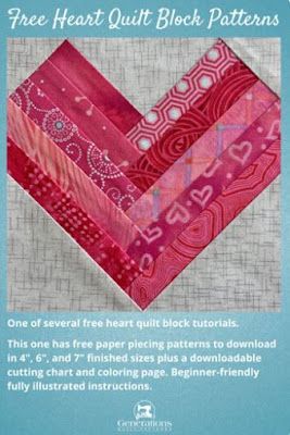 Patterns Website, Free Quilt Patterns Printables, Valentine Quilts, Heart Quilt Block, Free Paper Piecing Patterns, Pretty Quilts, Heart Quilts, Heart Quilt Pattern, Paper Pieced Quilt Patterns