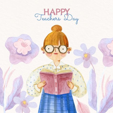 Teachers Illustration, Day Illustration, Happy Teachers Day, Teachers Day, Card Illustration, Premium Vector, Graphic Resources, Watercolor Art, Aurora Sleeping Beauty