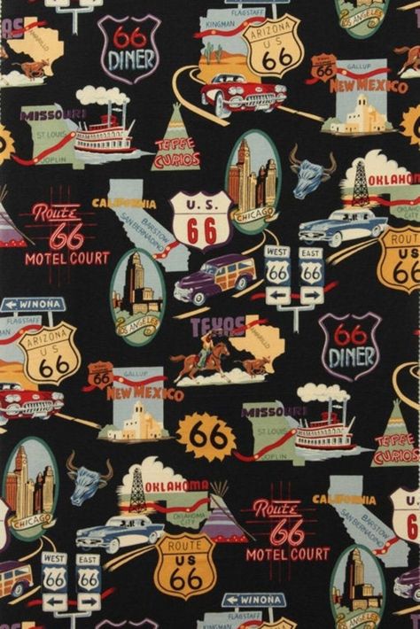 Route 66 Theme, West East, Route 66 Road Trip, Alexander Henry, Hd Picture, Street Signs, Route 66, Vintage Signs, Black Fabric