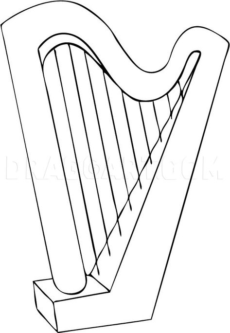 Irish Harp Drawing, Harp Sketch, Glass Instruments, Musical Drawings, Instrument Drawing, Harp Instrument, Cardboard Guitar, Draw Music, Musical Instruments Drawing