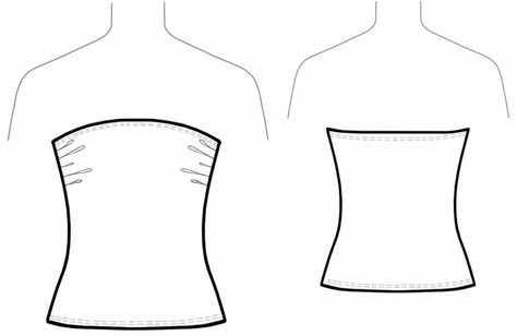 Simple Strapless Top with Bust Gathering - Sewing Pattern #5634 - $2.49 (Enter your measurements for a custom-size pattern!) Clothing Templates Free Pattern, Shirt Template Sewing, Sewing Patterns Free Tops Simple, Tube Top Flat Sketch, Tube Top Pattern Sewing Free, Top Template Sewing, Strapless Top Sewing Pattern, Clothing Templates Design, Sew Tube Top