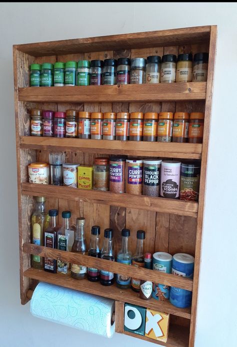 Rustic Spice Rack, Pallet Spice Rack, Wall Spice Rack, Diy Spice Rack, Pallet Wood Shelves, Pallet Wall Shelves, Wood Spice Rack, Pantry Laundry Room, Wooden Spice Rack