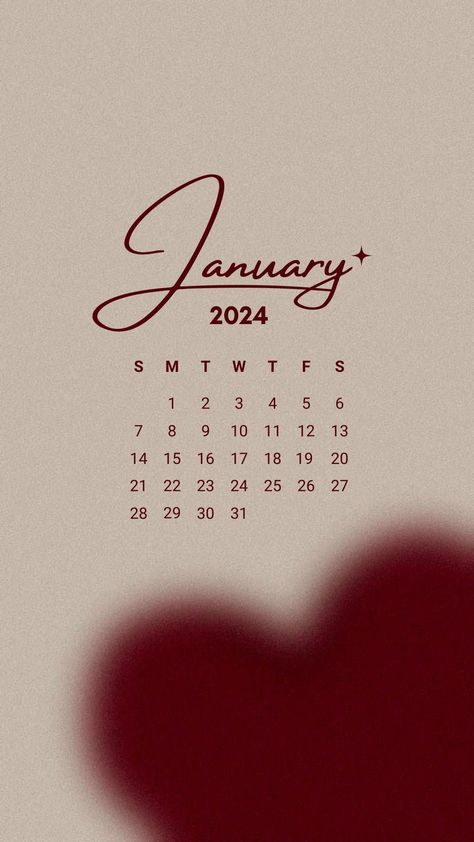 Calender Aesthetic January 2024, Calender 2024 January, Aesthetic Wallpaper January, January 2024 Wallpaper, January 2024 Calendar Aesthetic, Calender 2024 Aesthetic, January 2024 Calendar, Red Calendar, Insta Board