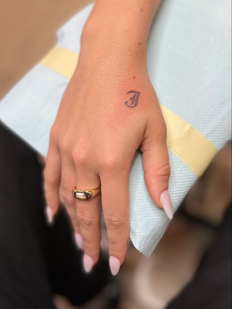 Initial Tattoo Ideas Old English, Initial Tattoo Old English, Old English Hand Tattoos, Old English A Tattoo, Small Old English Tattoo, Initial Tattoo Hand, Hand Initial Tattoo, Old English Letter Tattoo, Initals Tattoo Small