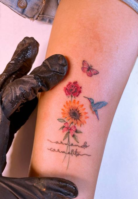 Butterflies Tattoos, Video Tattoo, Hummingbird Tattoos, Sunflower Tattoo Shoulder, Inner Forearm Tattoo, Insect Tattoo, Anklet Tattoos, Red Rose Tattoo, Tattoos For Women Flowers