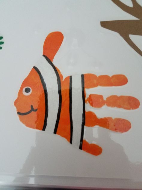 N is for Nemo Finding Nemo Handprint Art, N Is For Craft Handprint, Nemo Handprint Craft, N Is For Handprint Craft, Finding Nemo Arts And Crafts For Kids, Nemo Crafts For Preschool, N Handprint Craft, Letter N Handprint Craft, Finding Nemo Craft