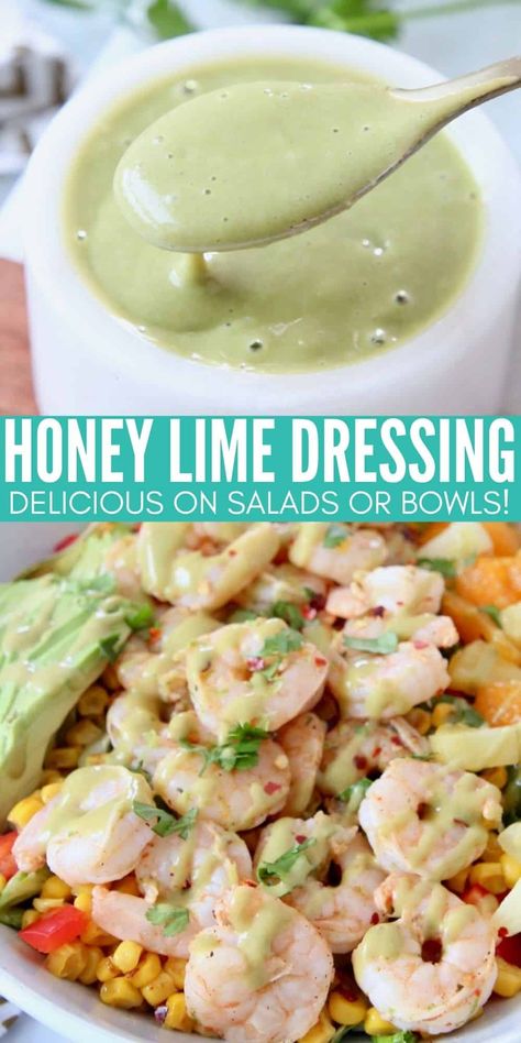 Zesty, sweet and incredibly flavorful, you'll want to put this Honey Lime Dressing on everything! From salads, to bowls, to wraps, this delicious dressing adds a kick of flavor to anything you add it to! It's light, healthy and easy to blend together in just 5 minutes! Honey Lime Salad Dressing, Gluten Free Bowl, Lime Salad Dressing, Lime Salad, Honey Lime Dressing, Healthy Dressing, Healthy Honey, Salad Dressing Recipes Homemade, Lime Dressing