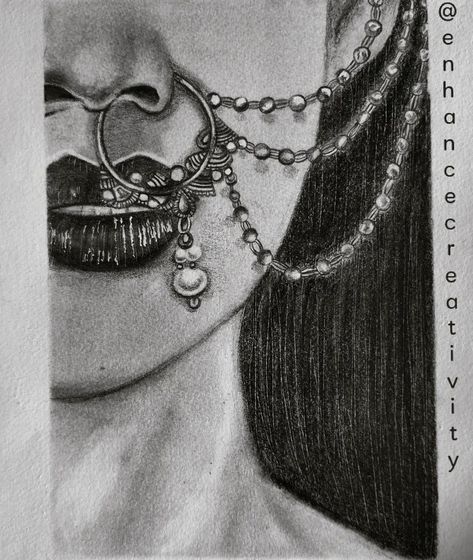 #nose #nosedrawing #nosering #graphite #drawing #art #noseringart Nose Ring Drawing, Campfire Drawing, Holi Drawing, Figurative Art Painting, Drawing Nose, Gold Circle Frames, Nath Nose Ring, Nose Drawing, Journal Therapy