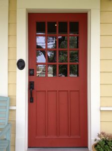 Yellow House Front Door, Old Front Door, Yellow House Exterior, Watching The Rain, Front Door Door, San Marcos Texas, Garage Door Types, Front Door Styles, Rain Fall