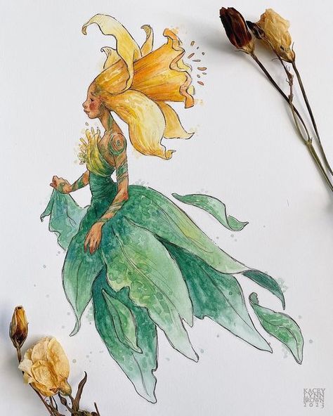 𝑲𝒂𝒄𝒆𝒚 𝑳𝒚𝒏𝒏 𝑩𝒓𝒐𝒘𝒏 on Instagram: "Daffodil 🌼💛🍃 I couldn’t let March pass by without painting one of these sweet blooms ✨ as always, prints for her are available on Etsy, link in my bio 🌞💚 . . . . #fairy #flowerfae #faerie #faeriesofinstagram #fairytale #fairytales #faeriecore #faeriefolk #fairycore #botanicalart #fairiesofinstagram #fae #faefolk #illustratorsofinstagram #creaturedesign #fairyillustration #characterconcept #characterdesign #illustration #fantasyillustration #arto March Birth Flower, Fae Art, Faery Art, Fairy Paintings, Fairy Drawings, Fairy Illustration, Daffodil Flower, Art Et Illustration, Fairytale Art