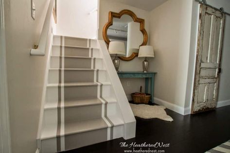 Considered painting your stairs? Check out this painted stair makeover! Stairs Without Railing, Painted Stair Railings, Black Stair Railing, Paper Bag Flooring, Black Stairs, Stair Makeover, Floor Makeover, Contemporary Staircase, Stair Railings