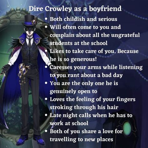 Disney twisted wonderland boyfriend scenarios - Dire Crowley as a boyfriend - Wattpad Twisted Wonderland Characters As Boyfriends, Twisted Wonderland As Your Boyfriend, Twisted Wonderland Teachers, Twisted Wonderland Crowley, Crowley Twisted Wonderland, Twisted Wonderland Boyfriend, Boyfriend Wattpad, Crowley Funny, Twisted Wonderland Idia