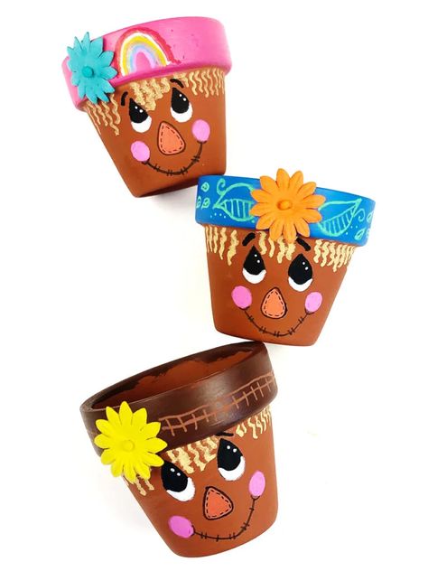 Scarecrow Flower Pot Craft Scarecrow Flower Pot, November Crafts For Kids, Potted Flower Garden, Campfire Foods, Make A Scarecrow, Animal Clay, Clay Pot Ideas, Pot Craft, Terra Cotta Pot Crafts Diy