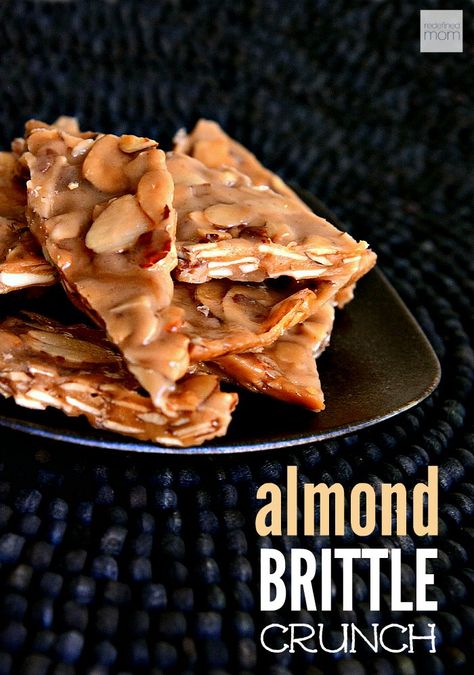 This super fast and easy Almond Brittle Crunch Recipe uses only four ingredients and can be made in less than 10 minutes. Pretty soon you will be saying, Peanut-Who? Almond Toffee Brittle, Almond Crunch Candy, Almond Brittle Recipes Simple, Nut Brittle Recipe Simple, Fast Sweet Snacks, Peanut Brittle Recipe, Almond Brittle, Crunch Recipe, Almond Crunch