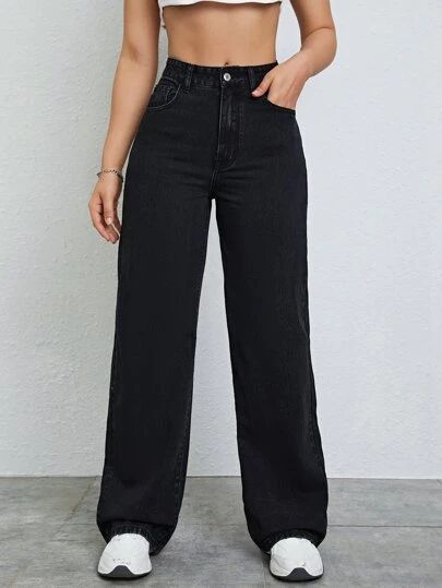 High Waisted Jeans Outfit, Looks Jeans, High Waisted Black Jeans, Jean Large, Cargo Skirt, Cute Jeans, Pantalon Large, High Jeans, Colored Jeans