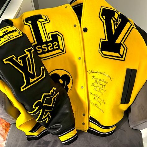 Brand new Yellow & Black Louis Vuitton varsity jacket. Black And Yellow Varsity Jacket, Louis Vuitton Varsity Jacket, Yellow Varsity Jacket, Letterman Jacket Outfit, Varsity Jacket Outfit, Louis Vuitton Supreme, Black Louis Vuitton, Baddie Fits, Varsity Jackets