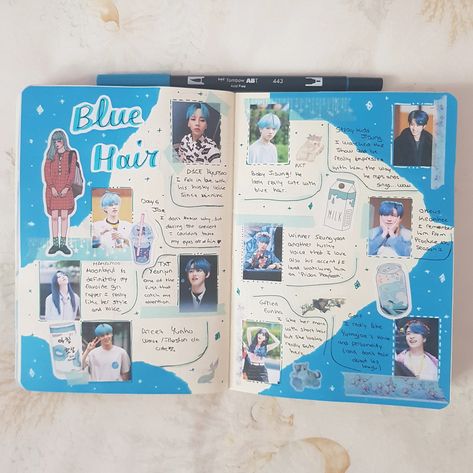 #kpop #kpopjournal #bluehair #d1ce #day6 #mamamoo #txt #ateez #nct #straykids #oneus #winner #gfriend #got7 Journal Without Pictures, Kpop Bullet Journal, Kpop Journal Ideas, Boulet Journal, Husky Voice, K Pop Journal, Journals Ideas, Kpop Nails, Journal Bullet