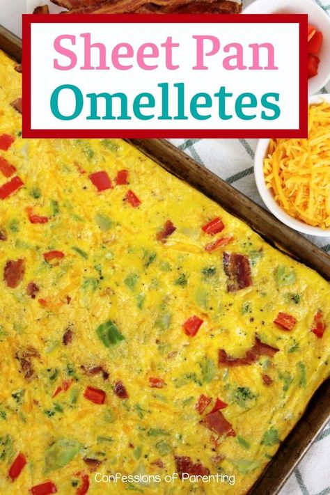 Sheet Pan Breakfast Ideas, Sheet Pan Omelette Recipe, Sheet Pan Omelettes, Breakfast Sheet Pan Recipes, Sheet Pan Omelet, Pan Omelet, Sheet Pan Breakfast, Mini Omelets, Baked Omelette