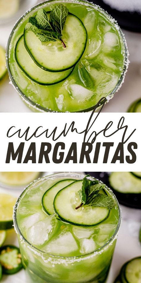 This 5 ingredient cucumber margarita recipe is made with fresh cucumber, tequila, lime juice, triple sec and agave. Add jalapeño to make them spicy! The cooling, fresh taste of cucumber combined with fresh lime juice and agave makes a dream match up for a refreshing margarita. The sweetness from the agave balances well with the acid from the lime juice. There's just the right amount of tequila and orange liquor! Cucumber Margarita Recipe, Apple Cider Sangria Recipe, Lime Margarita Recipe, Cucumber Margarita, Orange Liquor, Blood Orange Margarita, Spicy Cocktail, Jalapeno Margarita, Fresh Cucumber