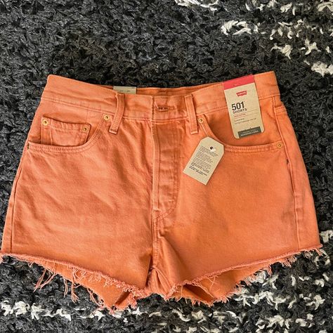 Nwt Levis 501 Shorts In Burnt Orange Color. Size 29 Waist. Orange Jean Shorts, Colorful Jean Shorts, Peach Vibes, Obx Dr, Shorts Levis, Aesthetic Dream, Sarah Cameron, Orange Jeans, Vintage Levi Shorts