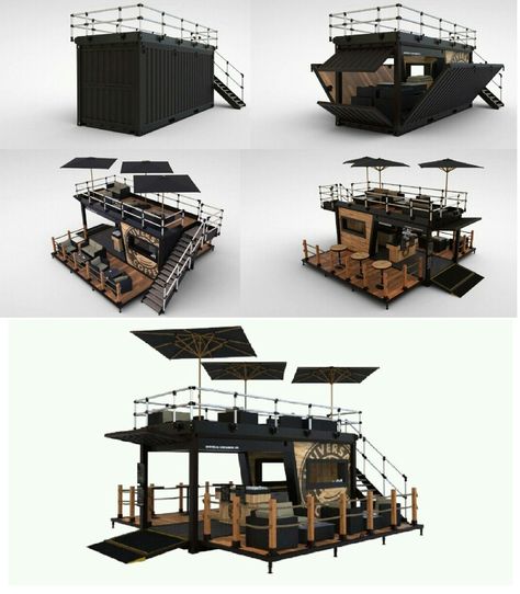 Floating Structure, Container Coffee Shop, Black Barndominium, Container Restaurant, Container Cafe, Outdoor Restaurant Design, Container Bar, Desain Pantry, Shop Barndominium