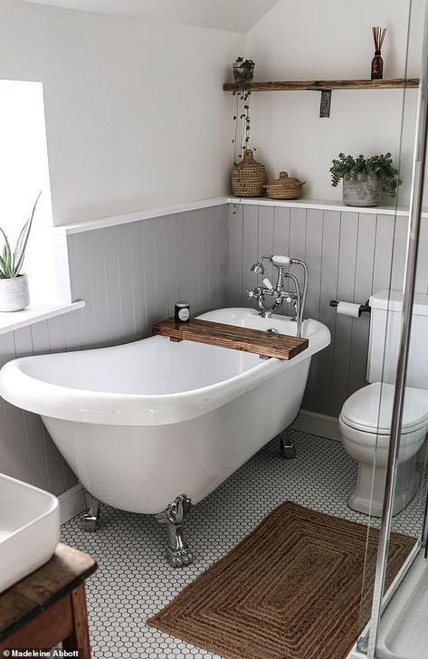 Bath In Front Of Fireplace, Small Bathroom Roll Top Bath, Small Bath And Shower Room, Bath And Shower Separate Small Bathroom, Bathroom Roll Top Bath, Bathrooms With Shower And Bath, Tiny Bathroom Clawfoot Tub, Small Bath With Clawfoot Tub, Small Period Bathroom