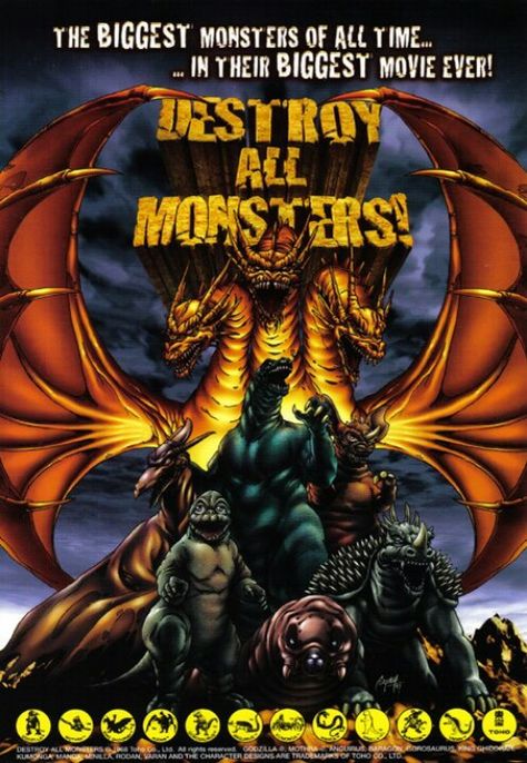 Godzilla & monsters Destroy All Monsters, Big Monsters, Godzilla Movie, Monster Movies, Japanese Monster, Movie Studios, Kaiju Art, Movie Covers, Giant Monsters