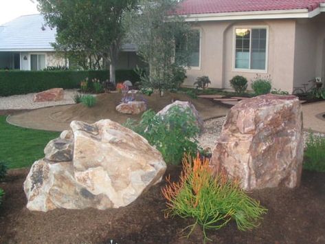 Landscape Boulders, Landscaping With Boulders, Driveway Landscaping, Landscape Fabric, Landscaping Tips, Garden Borders, House Landscape, Landscaping With Rocks, Landscaping Plants