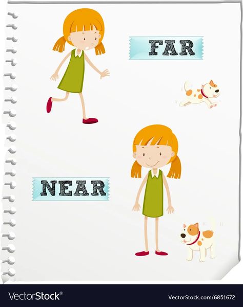 Opposite adjectives far and near vector image Opposites For Kids, English Grammar For Kids, Grammar For Kids, Opposite Words, Worksheet For Kids, Cue Cards, Ganesh Art, Activities Preschool, Math Activities Preschool